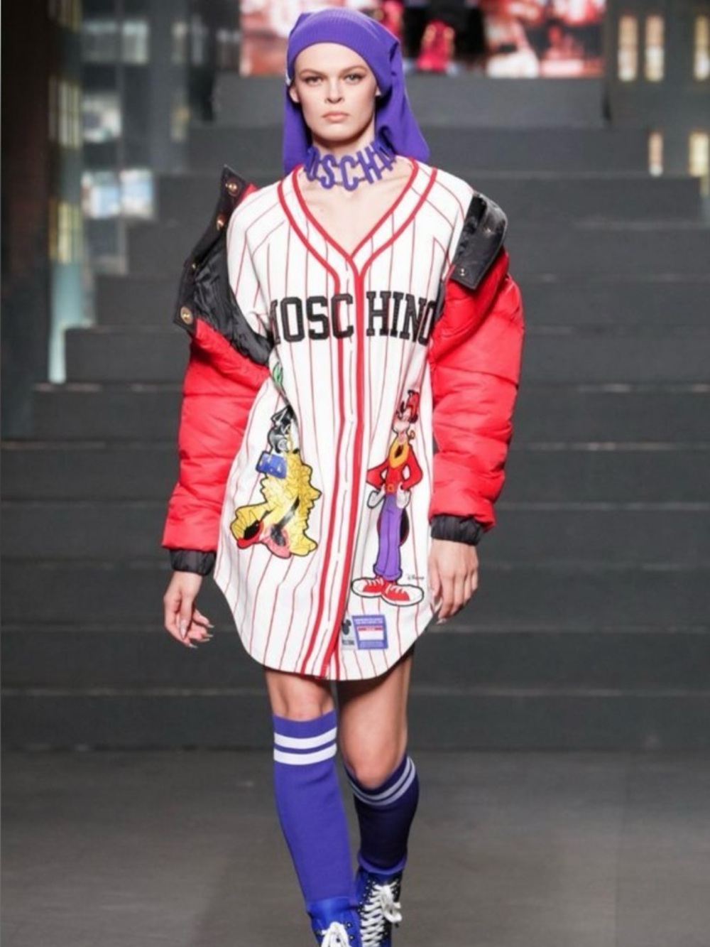 H&M MOSCHINO White & Red Pinstripe Disney Baseball Jersey - Picture 9 of 9